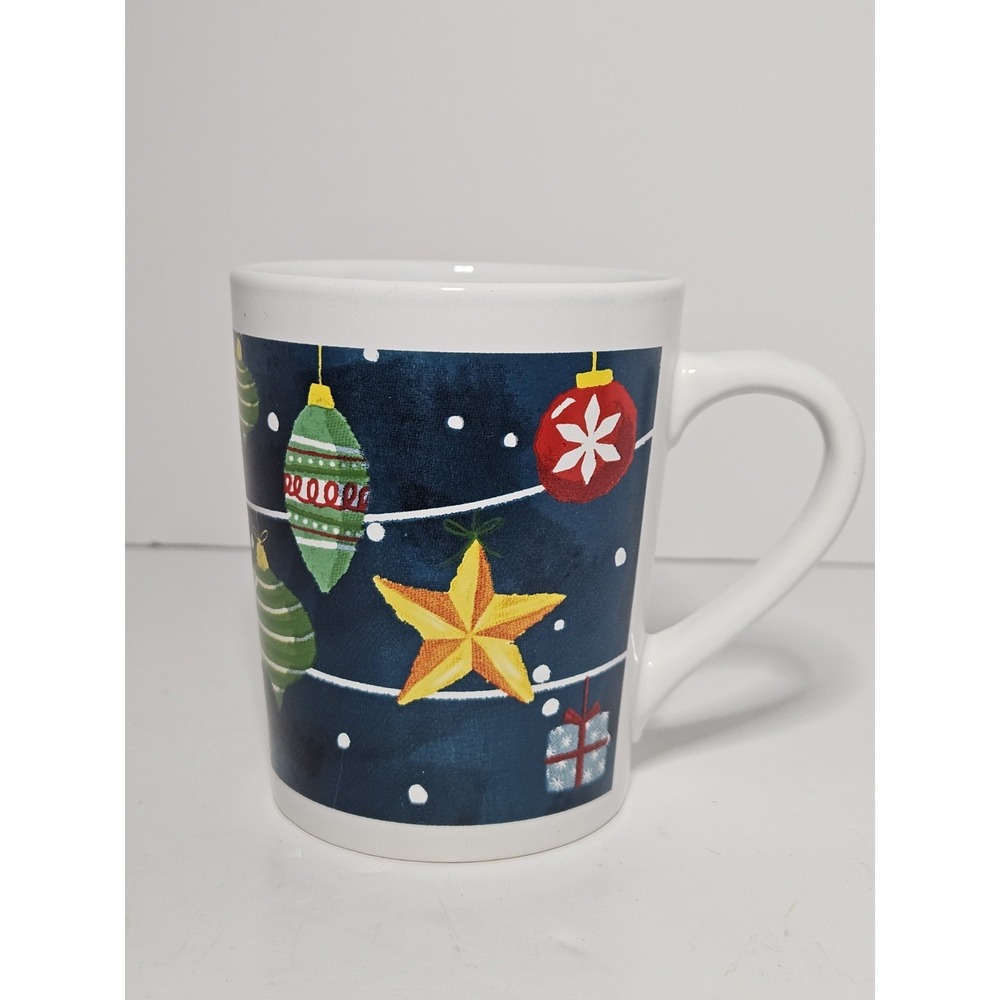 Royal Norfolk Christmas Ornament Mug White Ceramic Coffee Cup Festive Navy Blue